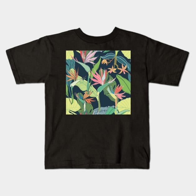 Tropical Bird of Paradise Kids T-Shirt by Limezinnias Design